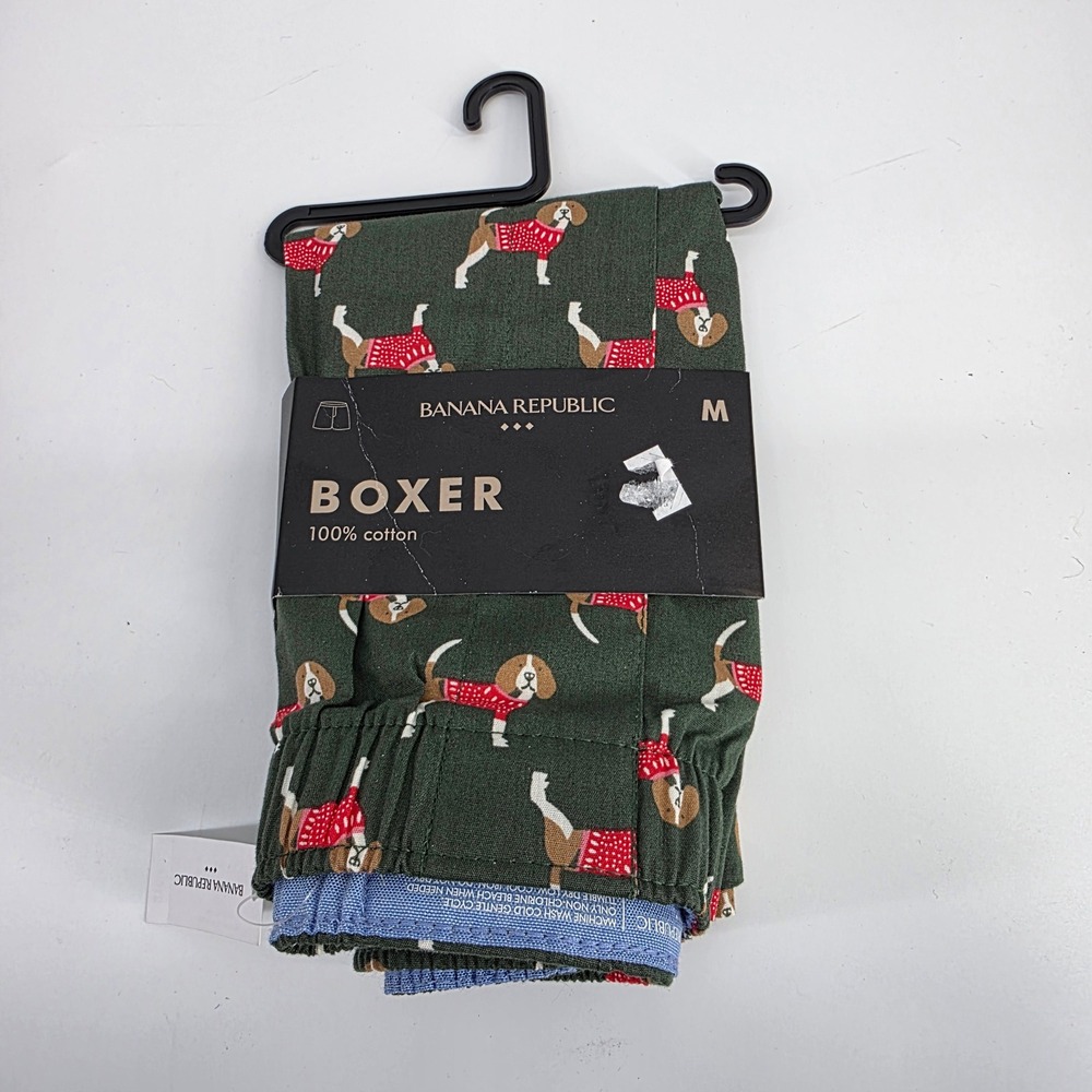 Banana Republic Mens Beagle Dog Holiday Sweater Boxer Shorts Green Medium NEW